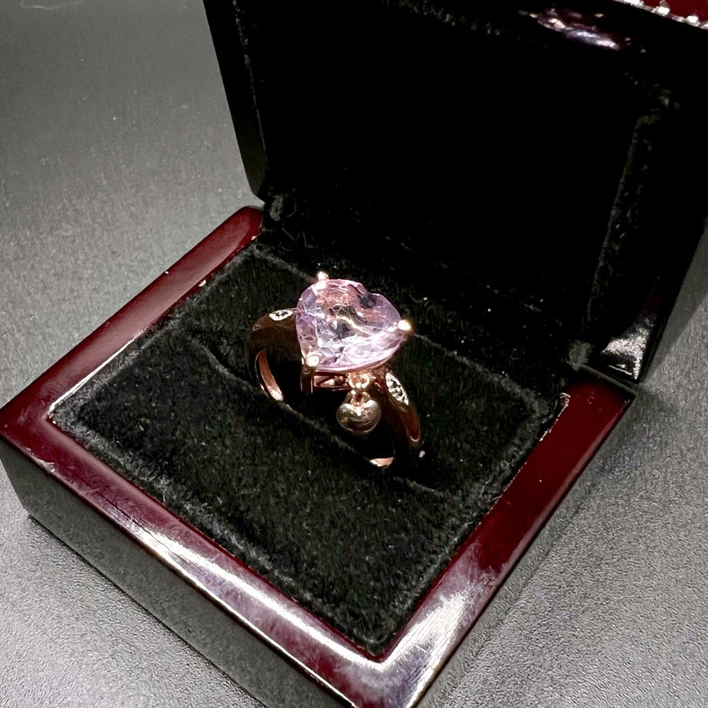 Rose De France Amethyst Ion Plated 18k Rose Gold Brass Heart Charm Ring, Size 7